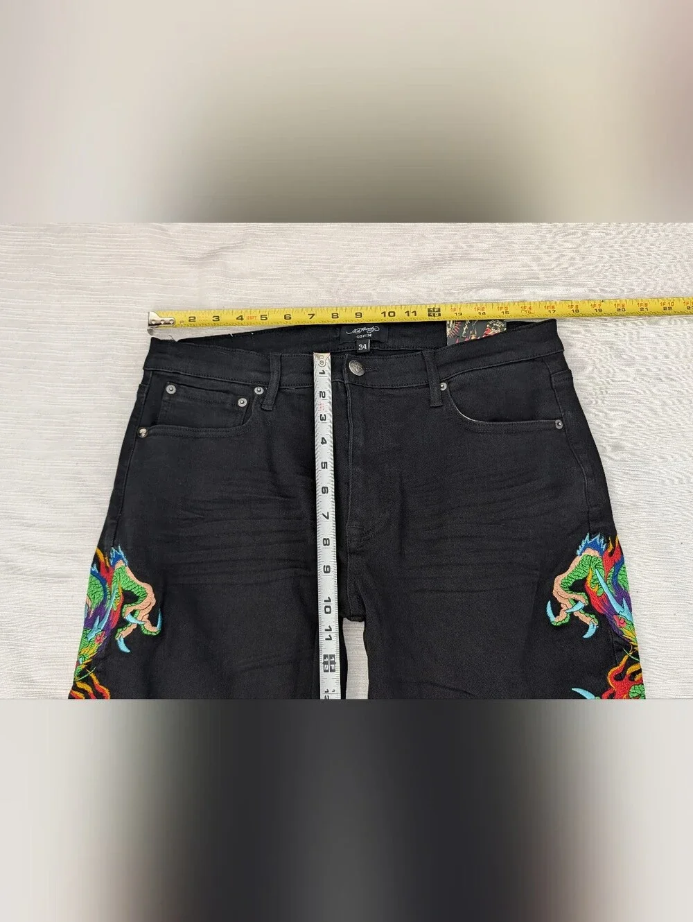 NEW Ed Hardy Men's Black Dragon Embroidered Jeans Sz 34